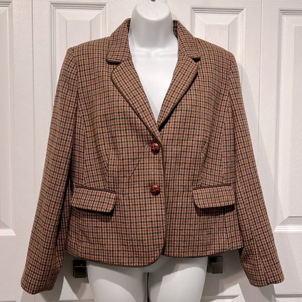 Traditions‎ Vintage Houndstooth Checked Lined Blazer Size 14P